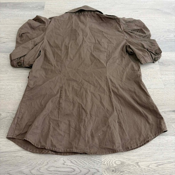 XXI Twist Puff Sleeve Military Shirt Brown Y2K Cargo Utility Safari Boho Army - Picture 5 of 6